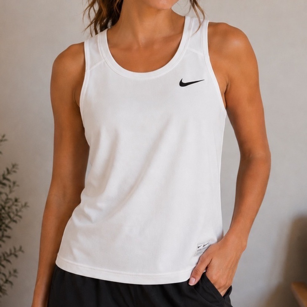 Nike Pro Dri-FIT Compression Tank‎ Top L White Sleeveless Athletic Gym Shirt